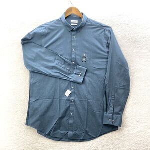 Calvin Kline Supima Slim Tall Stretch Shirt Button Up Long Sleeve Mens 2XL Blue